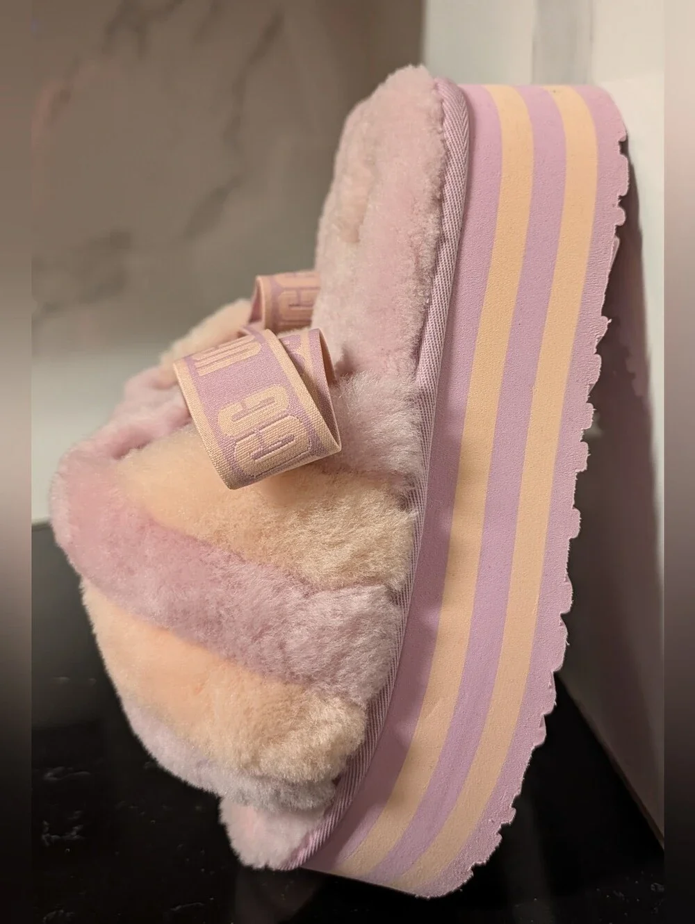 UGG Disco Stripe Slides Lavender/Cream Combo Size 9 Used Exc - Picture 7 of 12